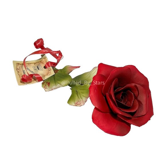 Capodimonte Naples Italy Handmade Hand-Painted Porcelain Red Rose w/ Green Stem - Picture 1 of 16